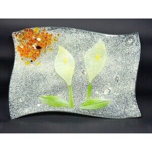 Calle Lily Fused Glass Rectangular Plate Wavy Edge